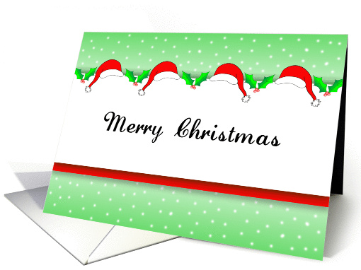 Christmas Greeting Card-Four Red Santa Hats-Merry Christmas card