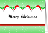Christmas Greeting Card-Four Red Santa Hats-Merry Christmas card