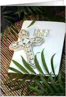 Religious Greeting Card-Note Card-White Cross, White Bible and Fern card