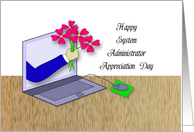 For System Administrator Appreciation Day Greeting Card-Laptop-Flowers card