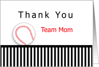 For Baseball Team Mom Thank You Greeting Card with Baseball & Stripes card