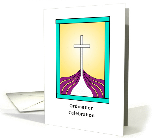 Ordination Party Invitation with Cross and Purple Cloth Design card