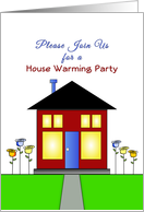 House Warming Party Invitation-Greeting Card-Brown House-Flowers card