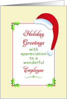 For Employee Christmas Card, Santa Hat, Holly and Berries card