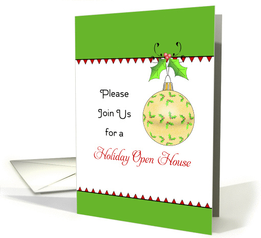 Christmas Holiday Open House Invitation, Ornament, Holly, Berry card