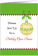 Christmas Holiday Open House Invitation, Ornament, Holly, Berry card