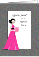 Fashion Show Invitation-Retro Girl-Bouquet of Flower-Pink Dress card