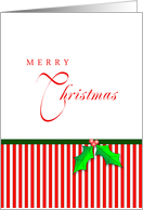 Merry Christmas, Holly, Berries, Stripes card