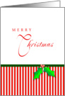 Business Merry Christmas, Holly, Berries, Stripes card