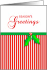 Business Season’s Greetings, Christmas, Holly, Berries, Stripes card