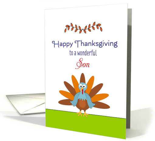For Son Thanksgiving Greeting Card - Turkey & Leaf Design card