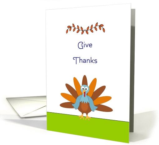 Give Thanks Thanksgiving Card-Turkey & Leaf Design card (672729)