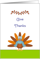 Give Thanks Thanksgiving Card-Turkey & Leaf Design card