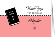 Thank You for Being Our Reader Card, Bible, Cross, Pink card