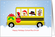 For School Bus Driver Christmas Card-Snowman-Bear-Snow Scene-Reindeer card