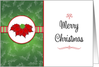 Christmas Card with Poinsettia Plant-Merry Christmas-Holly-Stripes card