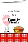 Family Picnic Barbeque Grilling Invitation with Hamburger, Ant and Grill card
