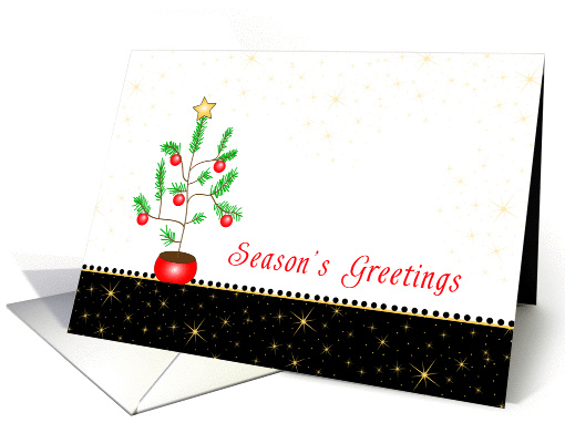Christmas Card Tree in Pot-Red Ornaments-Season's Greetings card