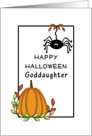 Goddaughter Halloween Greeting Card with Hanging Spider and Pumpkin card