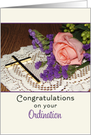 Ordination Congratulations Greeting Card-Religious Life-Rose-Cross card