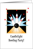 Candlelight Bowling Invitation, Illustration Pins and Ball card