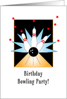 Bowling Birthday Party Invitation - Bowling Pins-Bowling Ball-Stars card