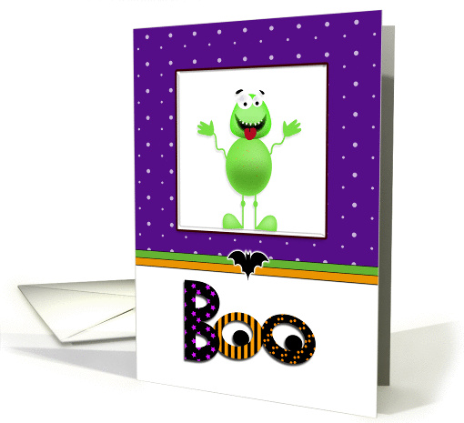 General Halloween Card with Green Gremlin, Bat and Boo card (691574)