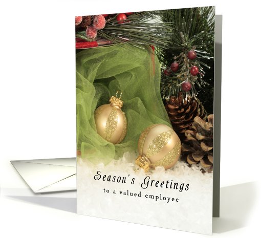 Employee Season's Greetings Christmas Card with Gold Ornaments card