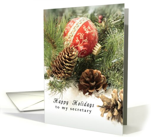 Secretary Happy Holidays Christmas Card with Red Vintage Ornament card