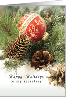 Secretary Happy Holidays Christmas Card with Red Vintage Ornament card