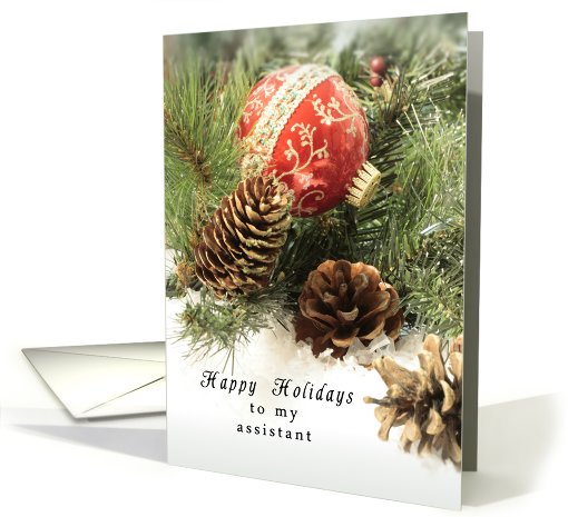 Assistant Happy Holidays Christmas Card with Red Vintage Ornament card