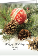 Boss Happy Holidays Christmas Card with Red Vintage Ornament card