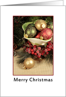 Merry Christmas Greeting Card with Bowl of Ornaments Image card