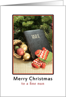 Nun, Merry Christmas, Bible, Ornaments, Mittens, card