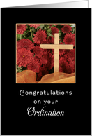 Ordination Greeting Card-Congratulations-Wooden Cross with Mums card