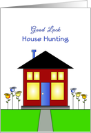 Good Luck House Hunting Greeting Card-Flowers-Brown House card