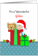 For Godson Christmas Card-Baby-Santa Hat-Christmas Present-Bear card
