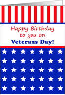 Veterans Day Birthday Greeting Card-Patriotic Stars and Stripes card