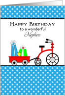 For Nephew Birthday Card with Wagon, Bike and Presents card