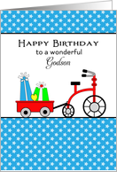 For Godson Birthday Card with Wagon-Tricycle-Presents-Bike card
