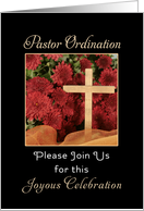 For Pastor Ordination Party Invitation Greeting Card - Mums, Cross, card