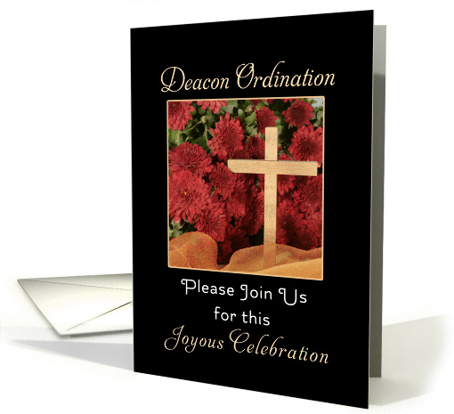 For Deacon Ordination Invitation Greeting Card, Mums, Cross, card