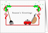 Grass Cutting Service Christmas Card, Season’s Greetings, Rake card