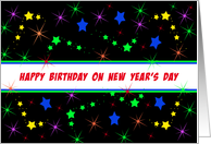 Happy Birthday on New Year’s Day Greeting Card with Star Look card