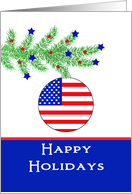 Patriotic Christmas Card-Christmas Ornament on Branch card