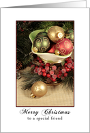 Friend, Christmas Ornaments in Bowl card