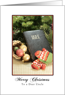 For Uncle Merry Christmas Greeting Card with Bible, Ornaments, Mittens card