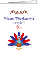 For Son Thanksgiving Greeting Card-Deployed Son-Patriotic Turkey card