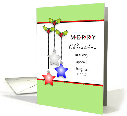 Deployed Daughter Christmas Greeting Card with Star Ornaments card