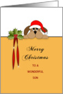 Son, Merry Christmas Card with Dog and Holly card